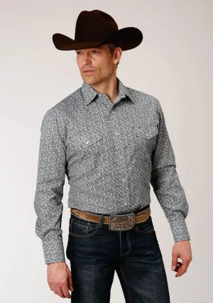 Roper Men's Floral Print Navy/Cream Snap Shirt