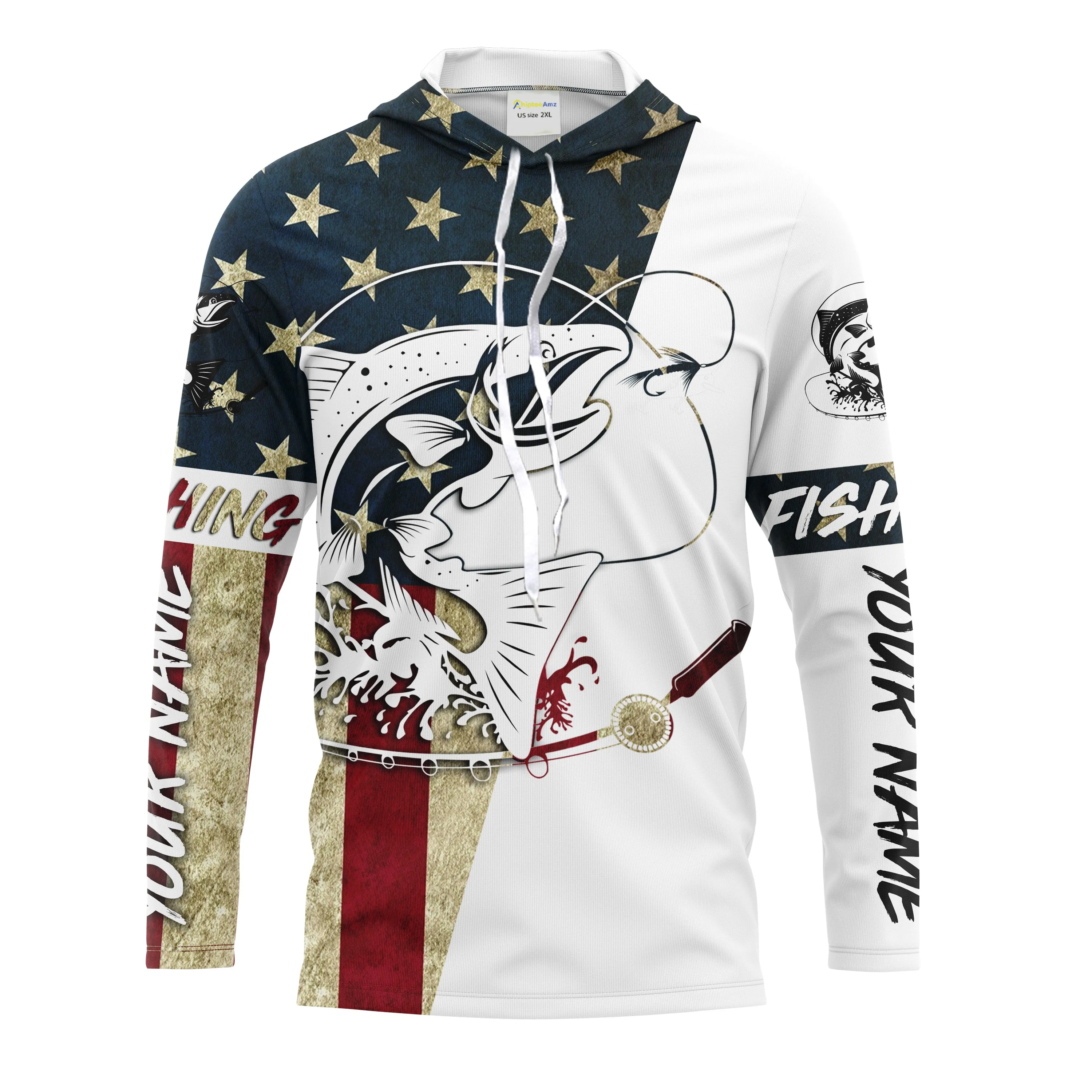Salmon Fishing American Flag Custom UV Long Sleeve Fishing Shirts, Patriotic Fishing apparel IPHW1596