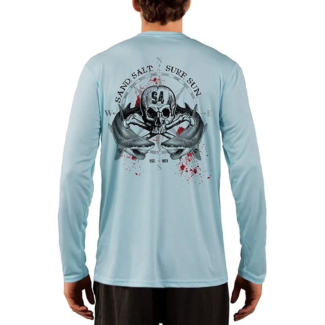 SAND.SALT.SURF.SUN. Shark Blood Men's UPF 50  UV Sun Protection Performance Long Sleeve T-Shirt