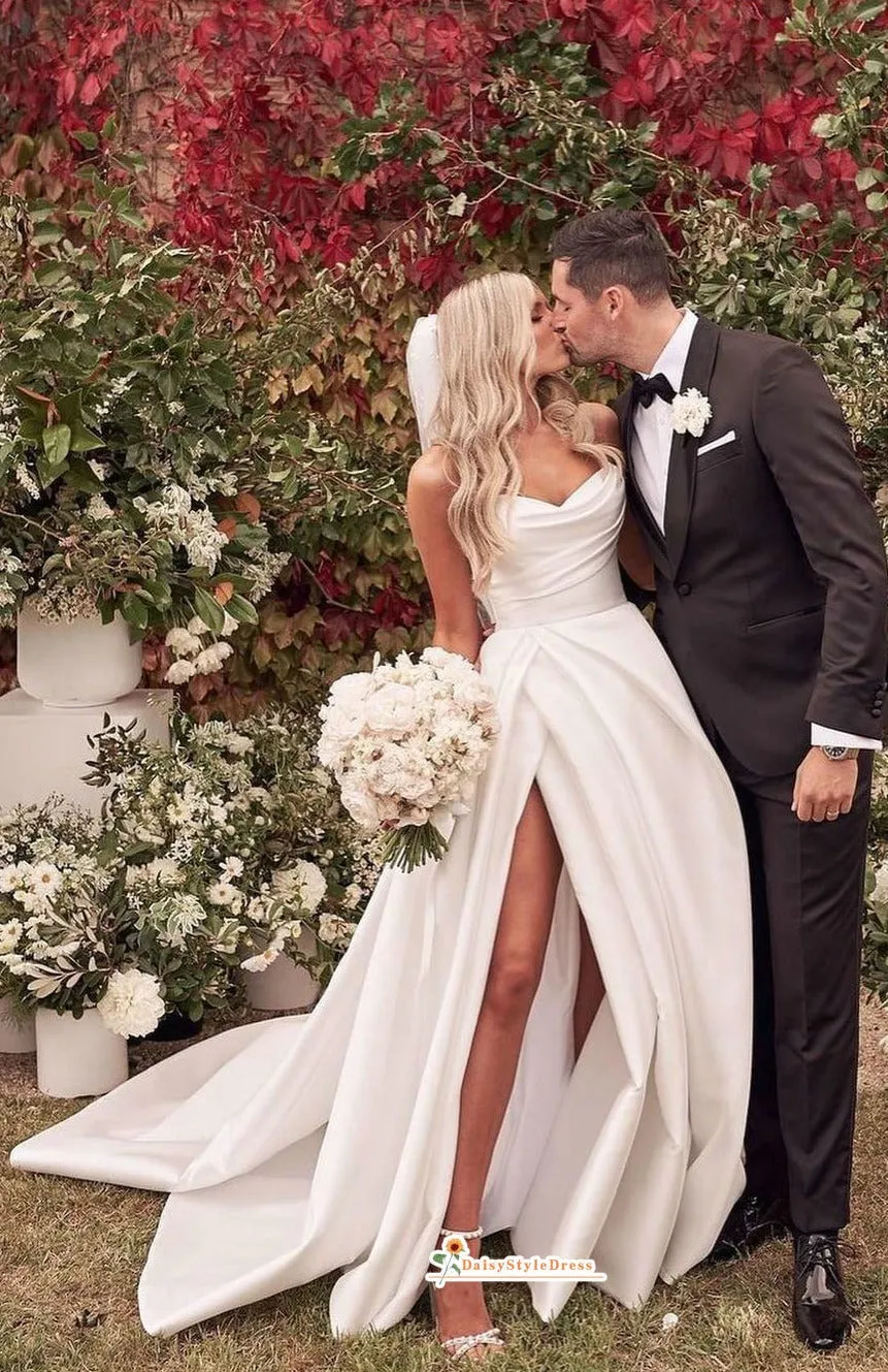 Sexy Slit Lovely Outdoor Wedding Dress
