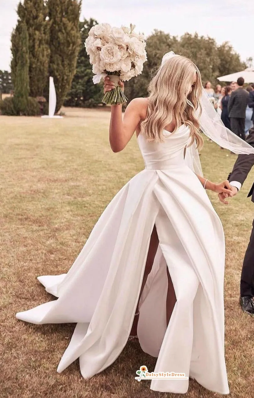 Sexy Slit Lovely Outdoor Wedding Dress