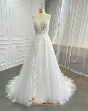 Spaghetti Straps Sparkle Summer Wedding Dress