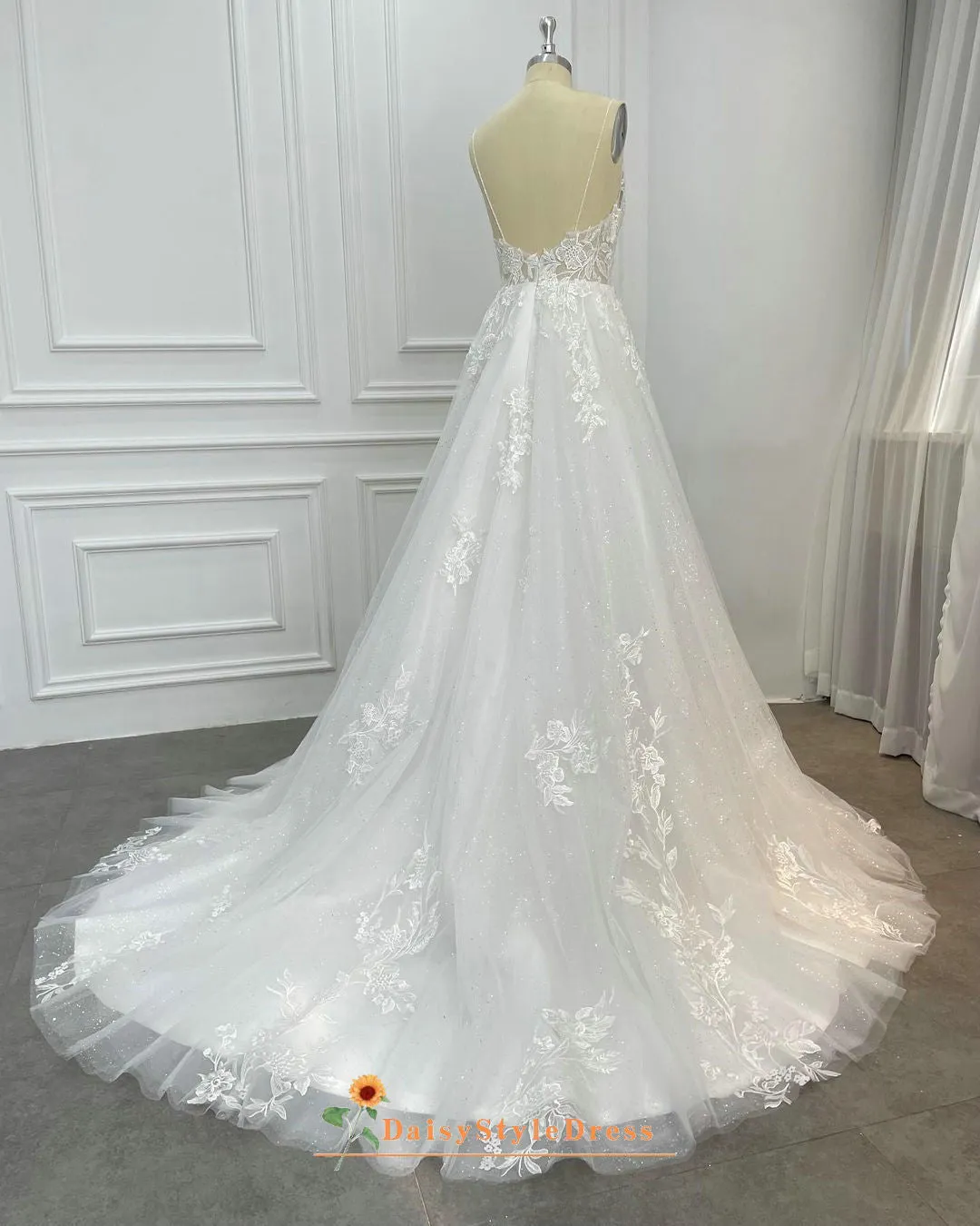 Spaghetti Straps Sparkle Summer Wedding Dress