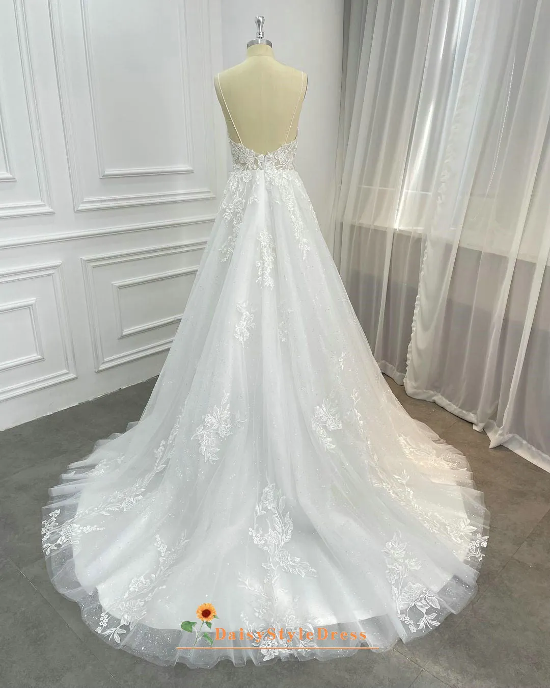Spaghetti Straps Sparkle Summer Wedding Dress