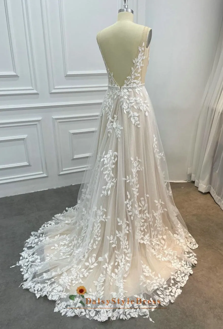 Summer Lace Light Champagne Wedding Dress