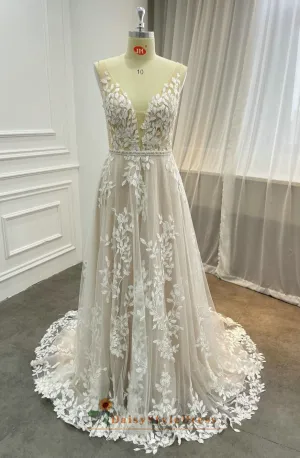 Summer Lace Light Champagne Wedding Dress
