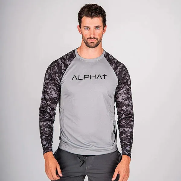 Tactical Long Sleeve Mesh | Grey | 2 Sleeve-Black Out Digi Camo | Alpha