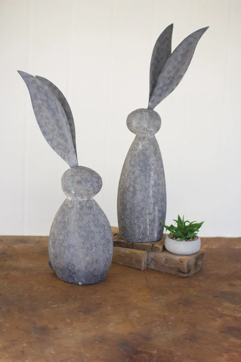 Tall Faux Stone Rabbit with Tall Metal Ears