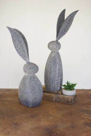 Tall Faux Stone Rabbit with Tall Metal Ears