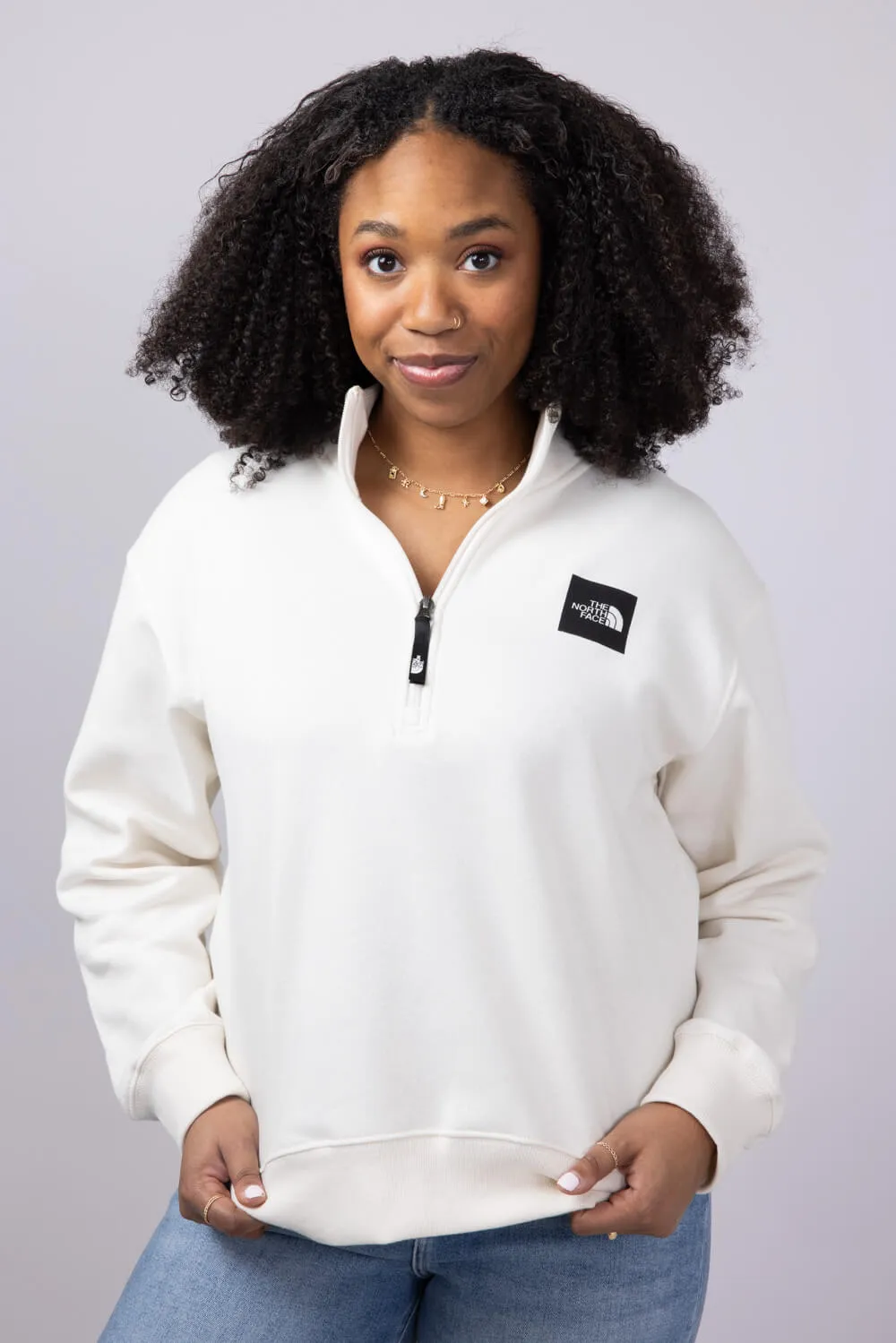 The North Face Box Half Dome Quarter Zip for Women in White Dune | NF0A8B7V-QLI
