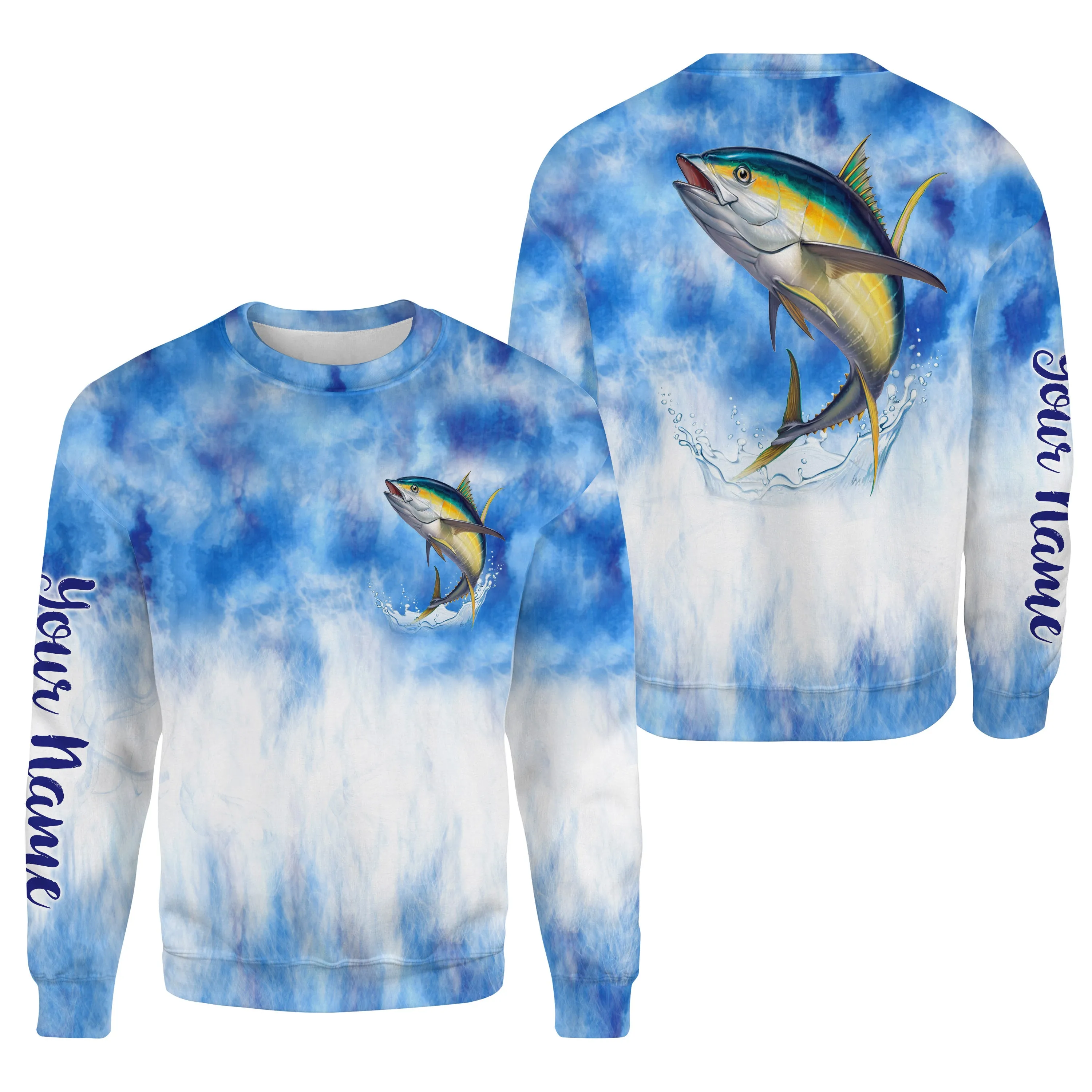 Tuna saltwater fishing blue sea camo Custom name fishing jerseys | Sweatshirt - NPQ789