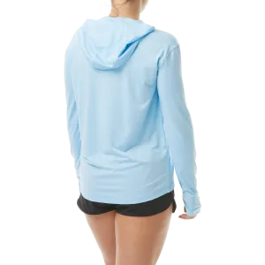 TYR Women's SUNDEFENSE™ Sky Blue Hooded Long Sleeve Shirt