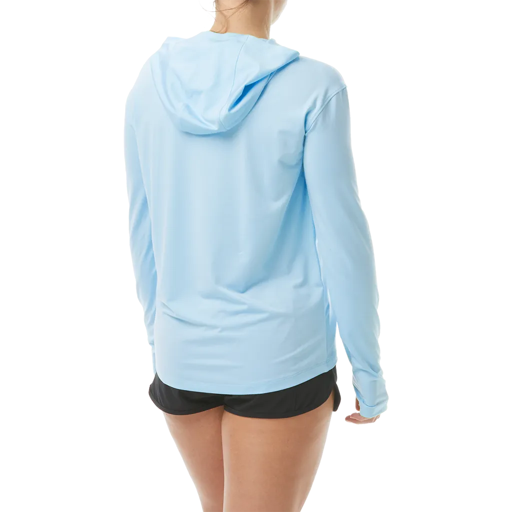 TYR Women's SUNDEFENSE™ Sky Blue Hooded Long Sleeve Shirt