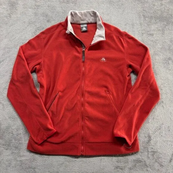 Vintage Nike ACG Full Zip Fleece Sweater Womens XL Red Therma Fit Swoosh Outdoor