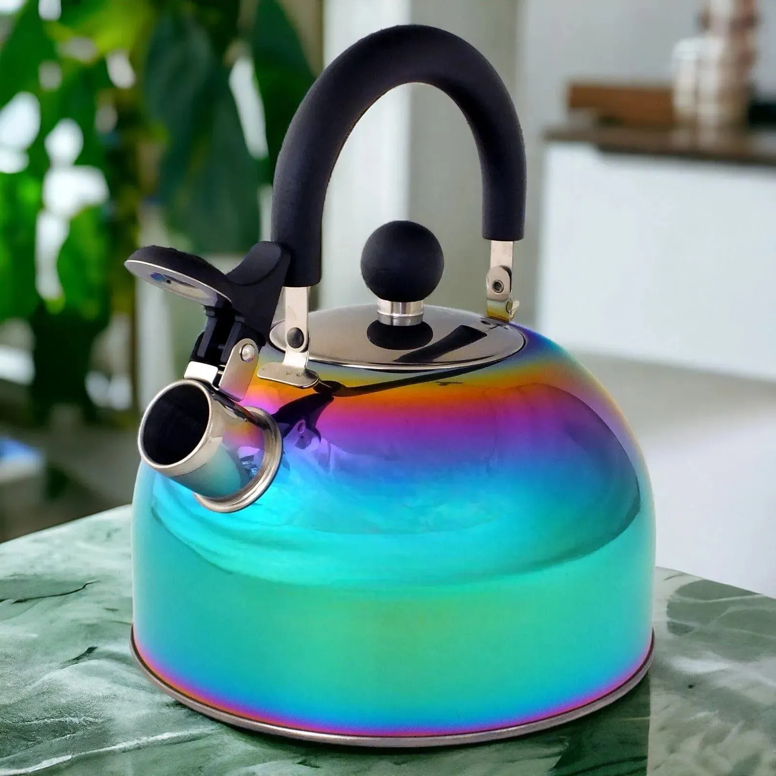Voche 2.5L Stainless Steel Whistling Stovetop Kettle with Multi Coloured Iridescent Rainbow Finish