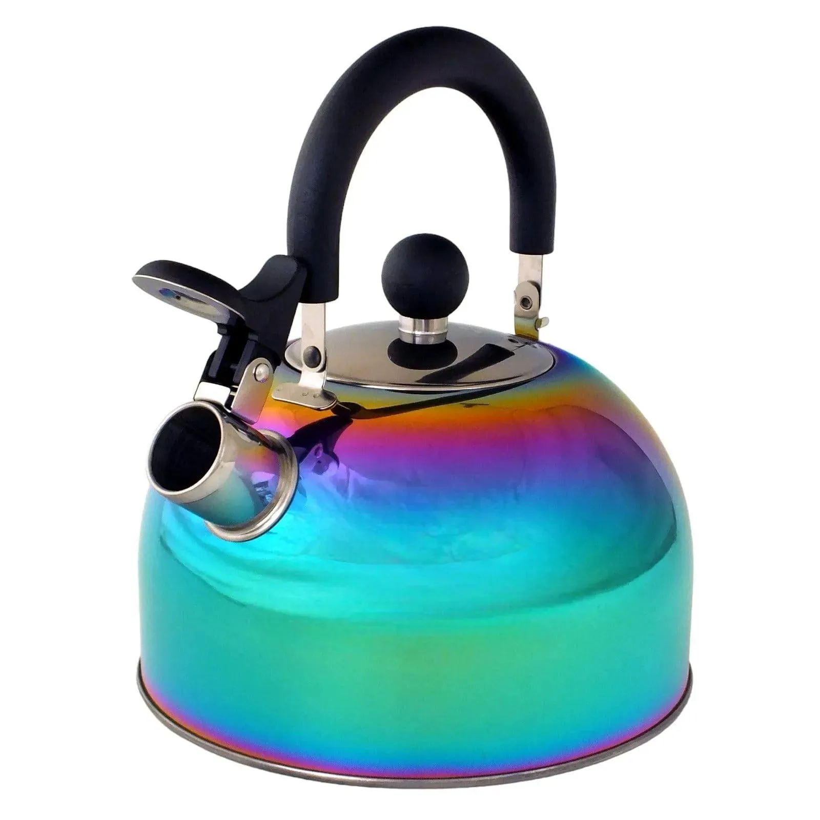 Voche 2.5L Stainless Steel Whistling Stovetop Kettle with Multi Coloured Iridescent Rainbow Finish