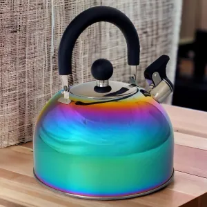 Voche 2.5L Stainless Steel Whistling Stovetop Kettle with Multi Coloured Iridescent Rainbow Finish
