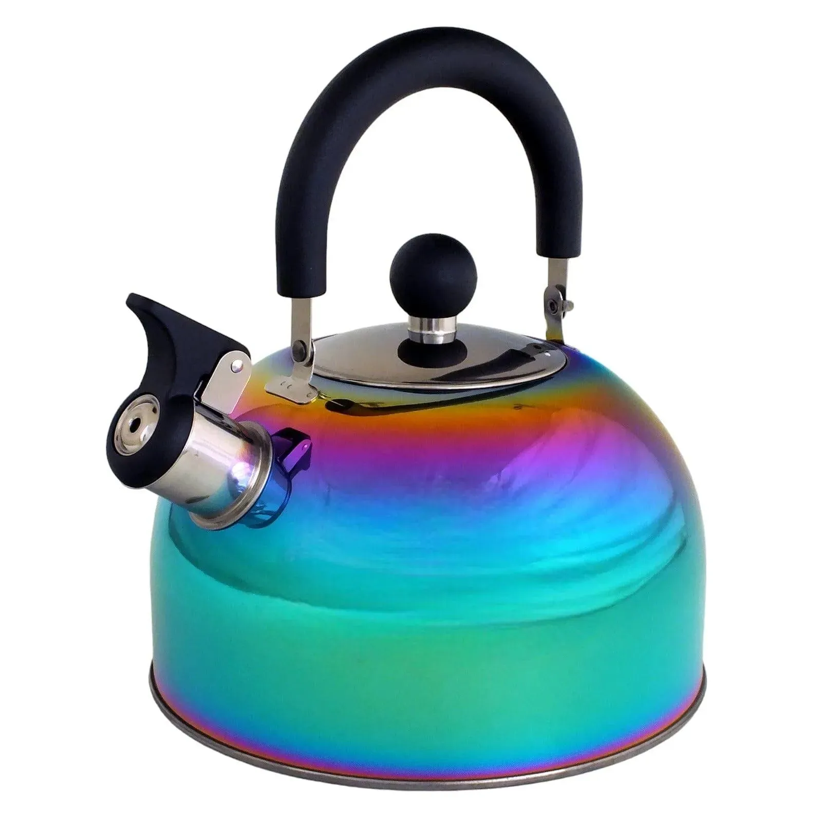 Voche 2.5L Stainless Steel Whistling Stovetop Kettle with Multi Coloured Iridescent Rainbow Finish