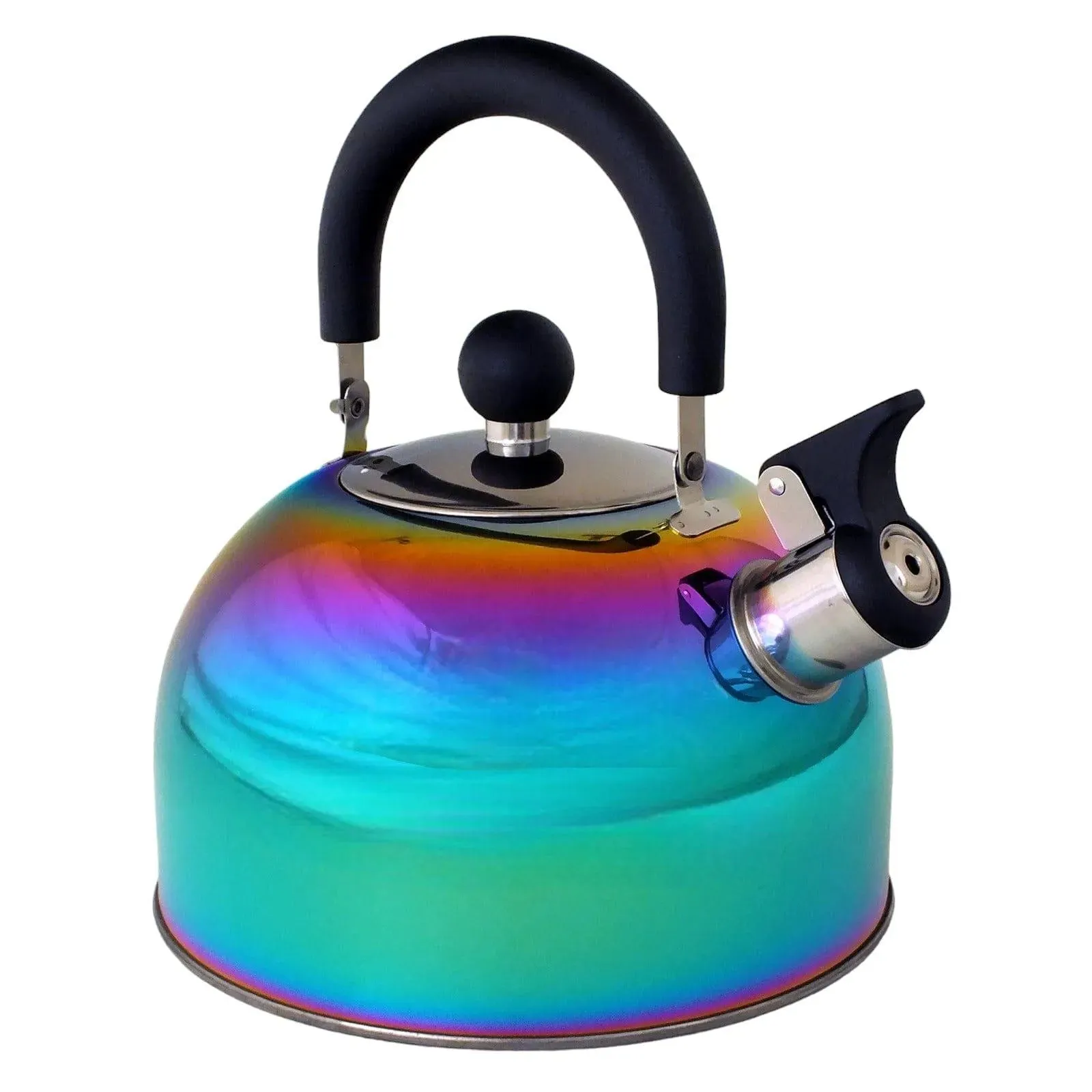 Voche 2.5L Stainless Steel Whistling Stovetop Kettle with Multi Coloured Iridescent Rainbow Finish
