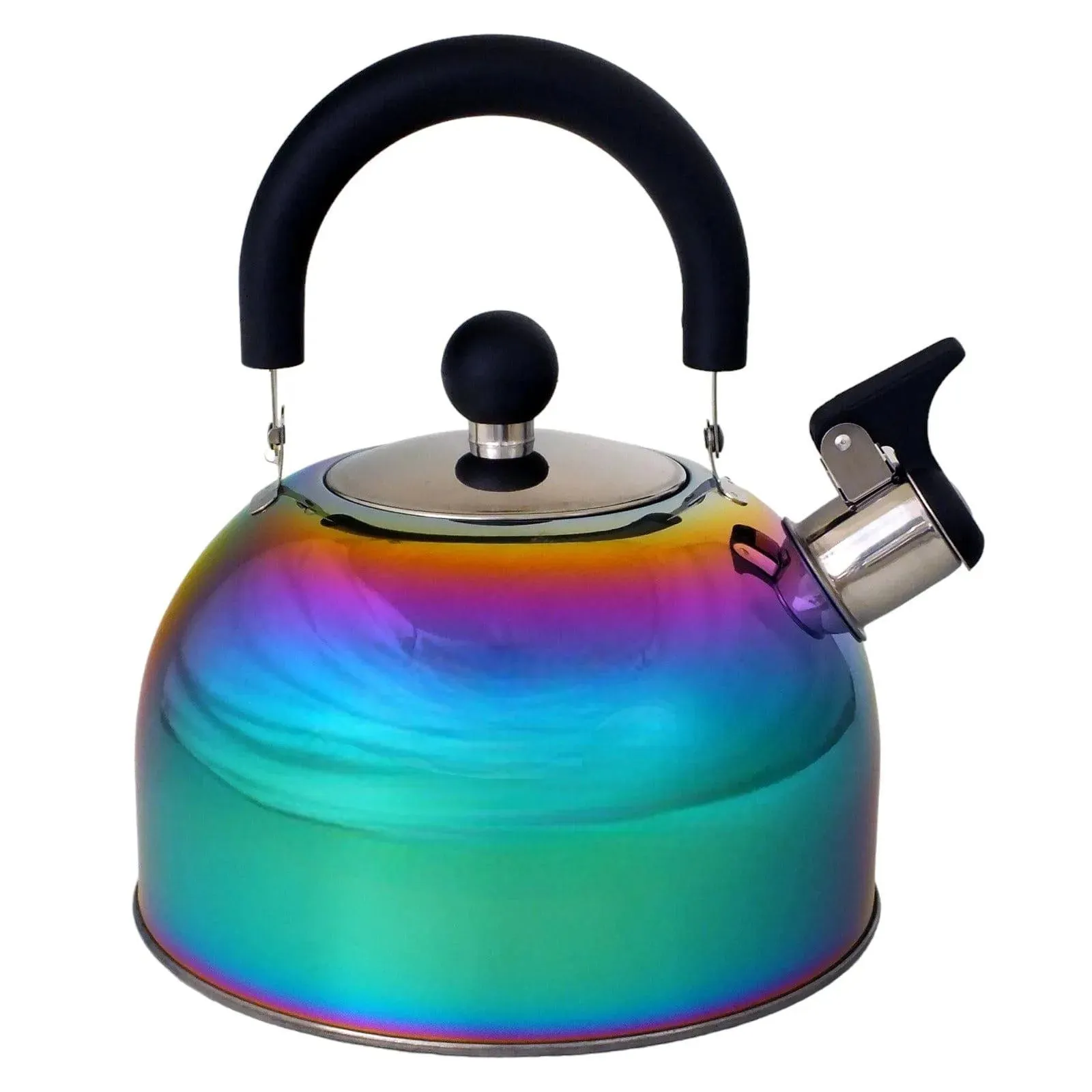 Voche 2.5L Stainless Steel Whistling Stovetop Kettle with Multi Coloured Iridescent Rainbow Finish