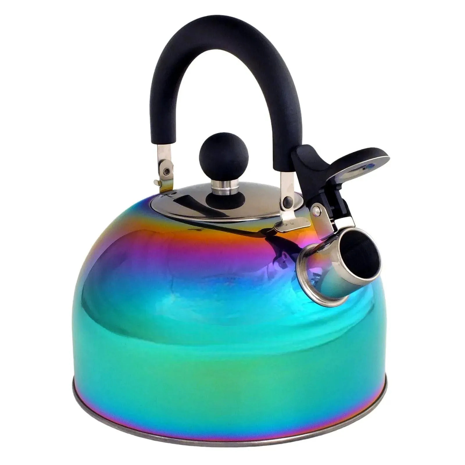 Voche 2.5L Stainless Steel Whistling Stovetop Kettle with Multi Coloured Iridescent Rainbow Finish