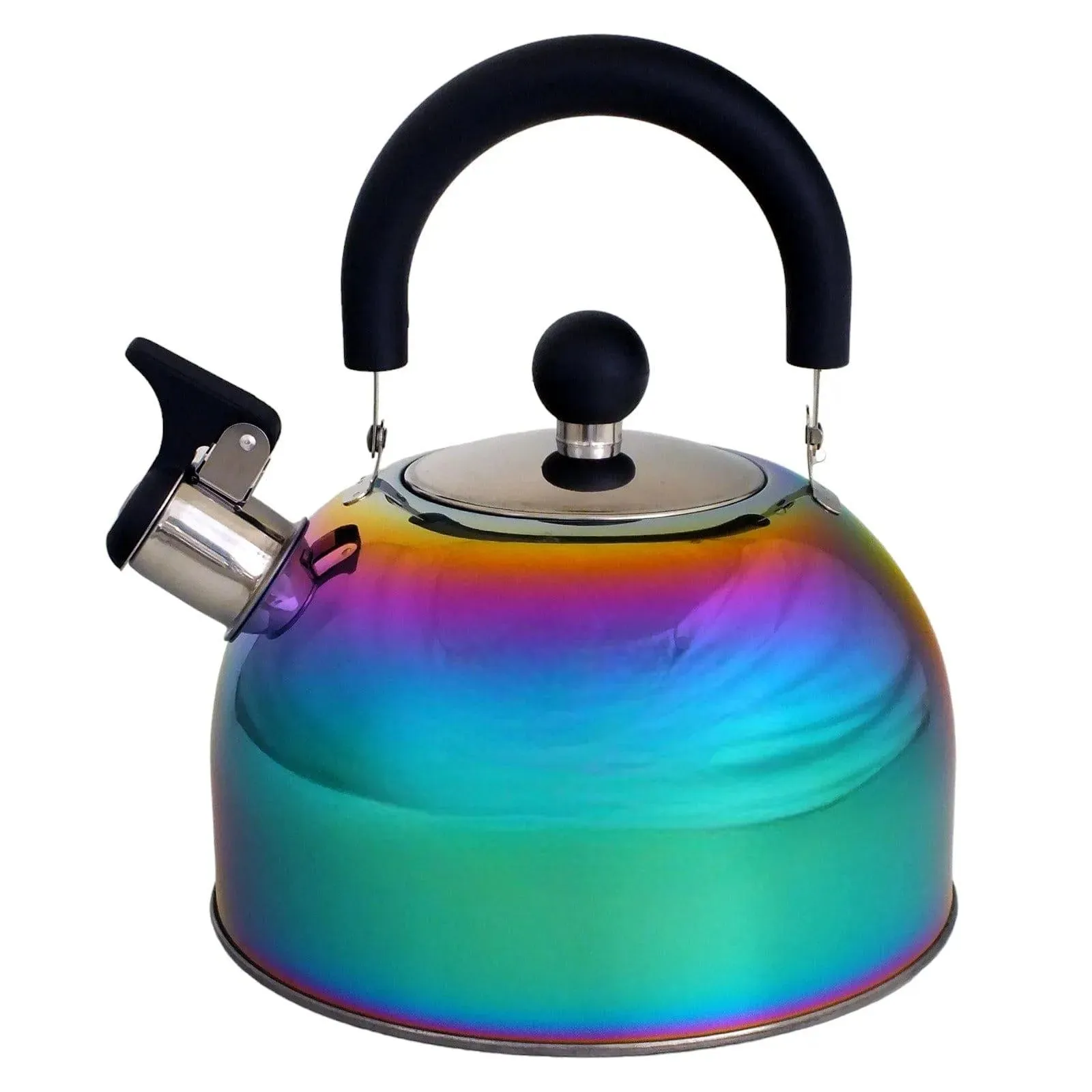 Voche 2.5L Stainless Steel Whistling Stovetop Kettle with Multi Coloured Iridescent Rainbow Finish