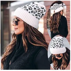 Winter Hat Leopard Beanie with PomPom