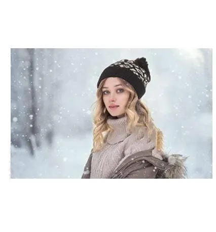 Winter Hat Leopard Beanie with PomPom