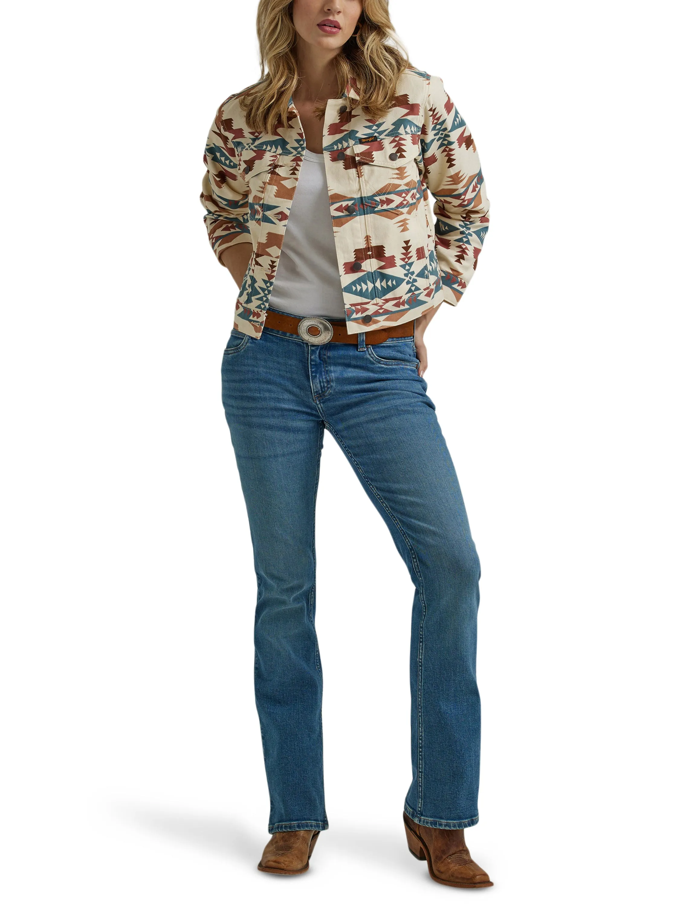 Wrangler Women's Western Arinted Boyfriend Jacket Aztec